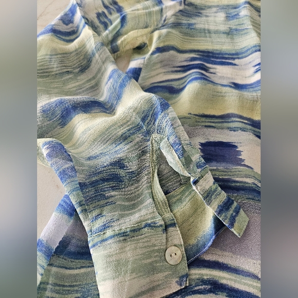 Dons Collection 100% Silk Shirt Size L Blue Long Sleeve - Picture 9 of 15